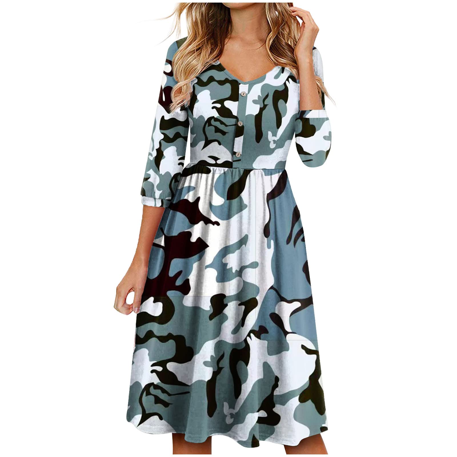 Women's V-Neck Summer Dress - Casual Leopard Print T-Shirt Dress with Button Pockets | Beachwear, Vacation Outfit & Everyday Mini Dress for Women