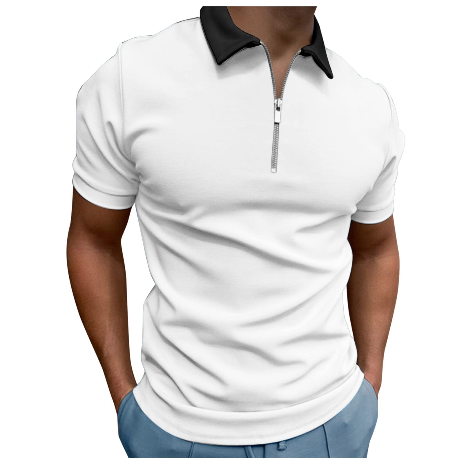 Men's Slim Fit Polo Shirts - Short Sleeve Business Casual Shirts with Zipper Collar for Golf, Office & Outdoor Activities | Big & Tall Sizes Available