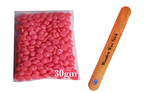 Strawberry Flavor Hair Removal Wax Pearls for Ear Lobes & Body - No Strip Needed, 30g with Wooden Spatula Applicator - Perfect for Eyebrow Shaping, Facial Hair & Bikini Line Waxing at Home