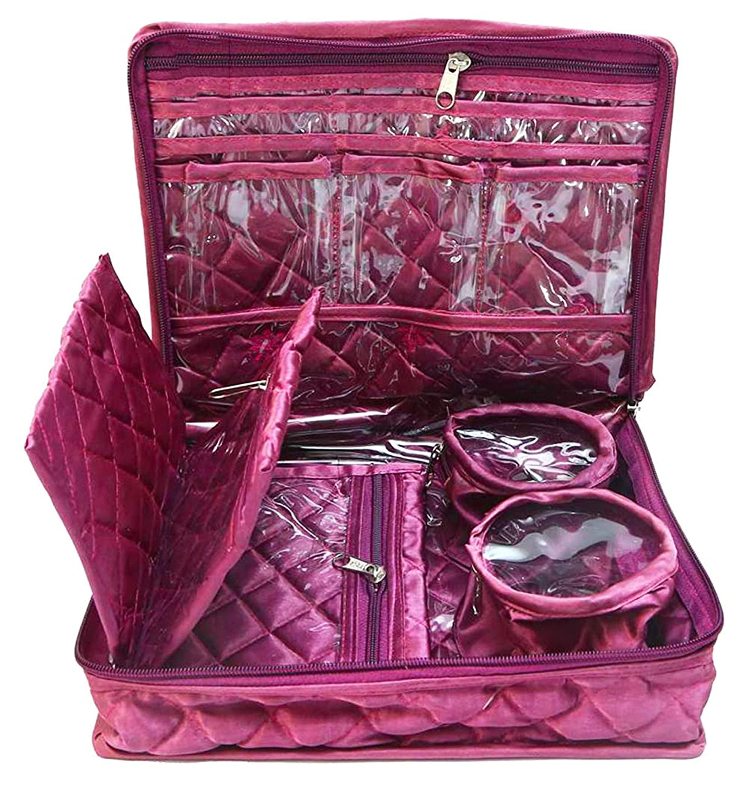 Atorakushon® Satin Purple Makeup Pouch - Cosmetic Organizer & Jewelry Travel Case for Women | Perfect for Travel, Daily Use & Gift Giving