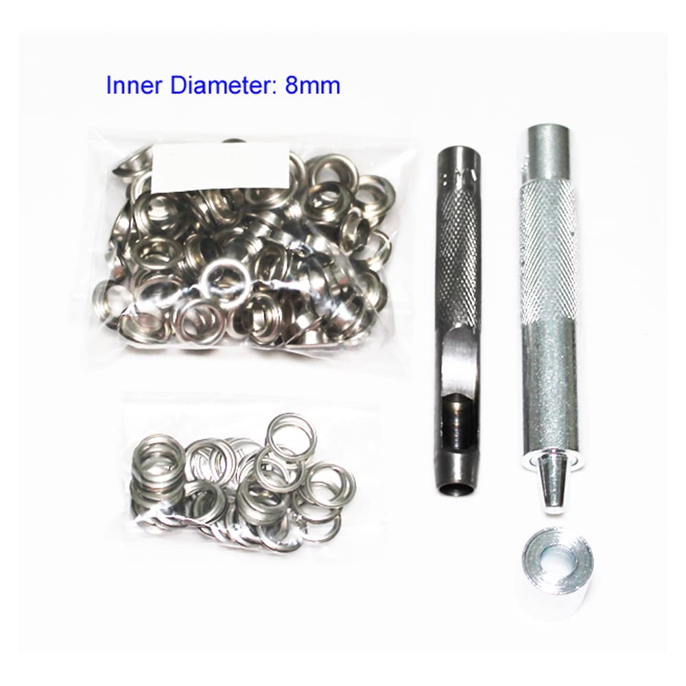 100-Piece Silver Eyelet and Grommet Kit (4mm-20mm) with Punch Die Tool Set - Metal Buttons for DIY Leather Craft, Clothing, Shoes, Belts & Bags - Perfect for Leatherworking, Costume Design & Home Repair Projects