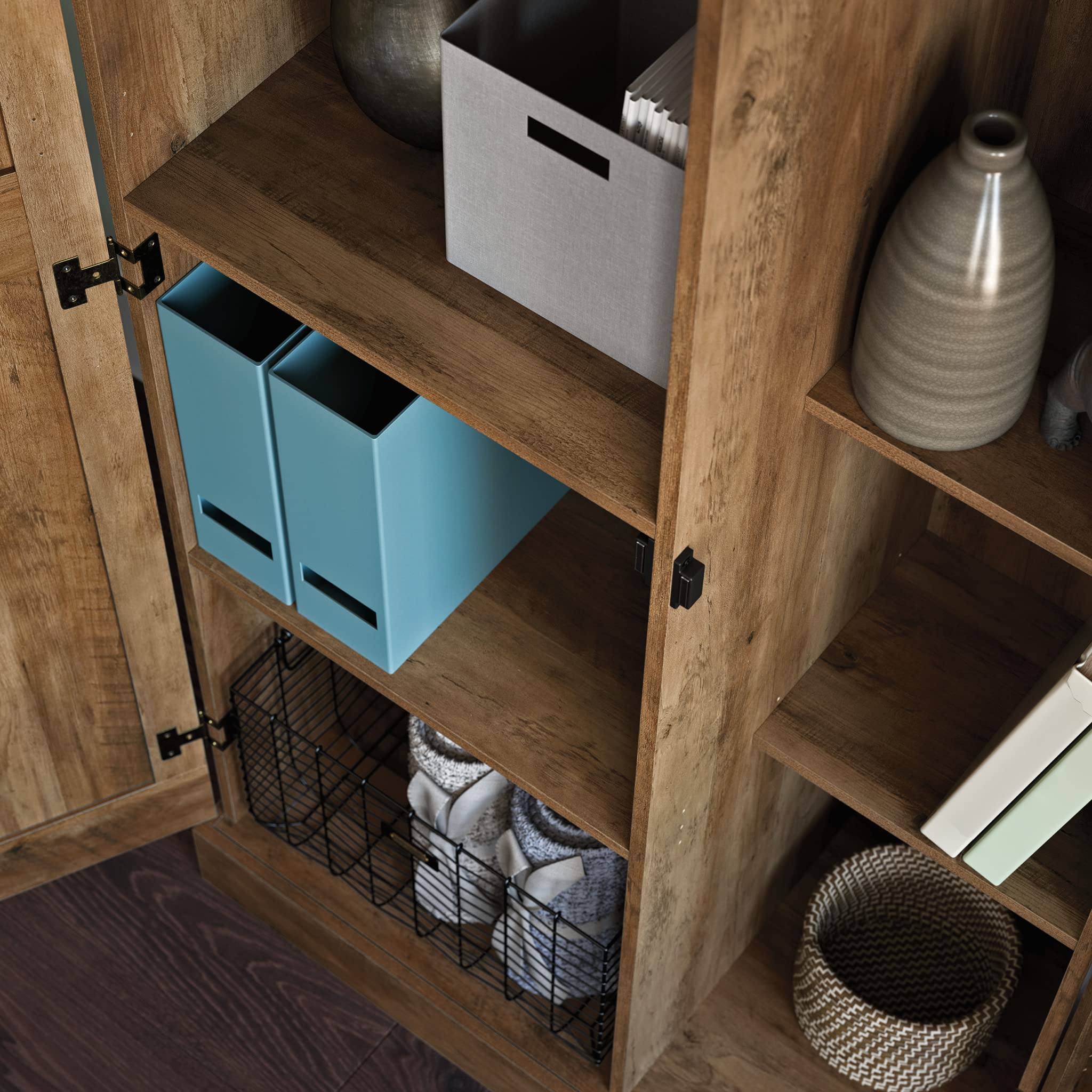 Sauder 2-Door Swing Out Storage Cabinet - Pantry Organizer with Rural Pine Finish | Kitchen, Bathroom & Garage Storage Solution