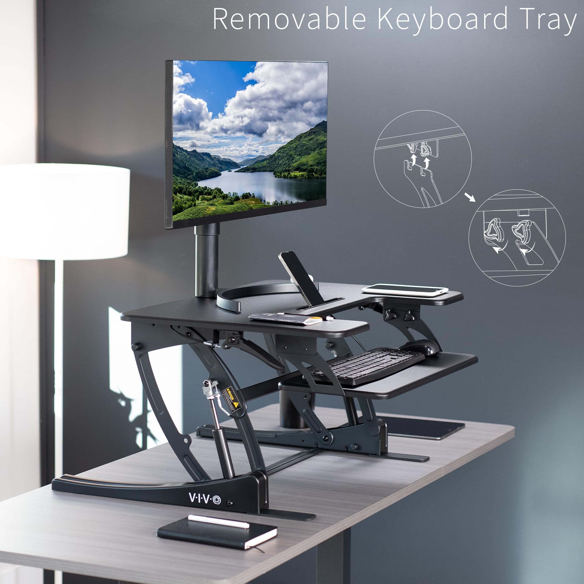 VIVO V Series 32 Inch Height Adjustable Stand Up Desk Converter - Quick Sit to Stand Tabletop Dual Monitor Riser Workstation (Black, DESK-V000VS) for Home Office, Gaming & Workspace Ergonomics