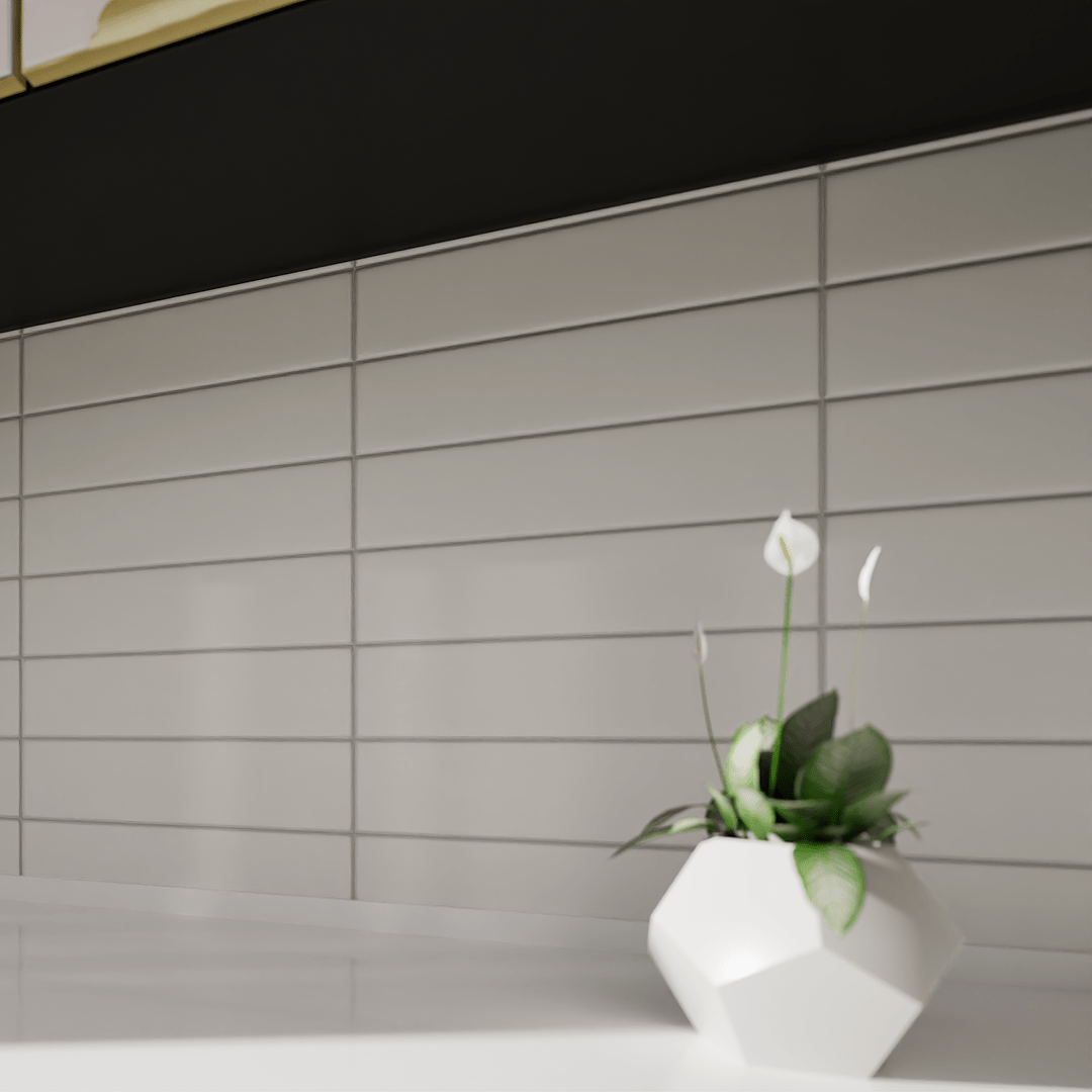 2-Pack 8-Inch Soho Halo Grey Matte Glazed Ceramic Bullnose Tile - Perfect for Kitchen Backsplash, Bathroom Walls & Shower Surrounds