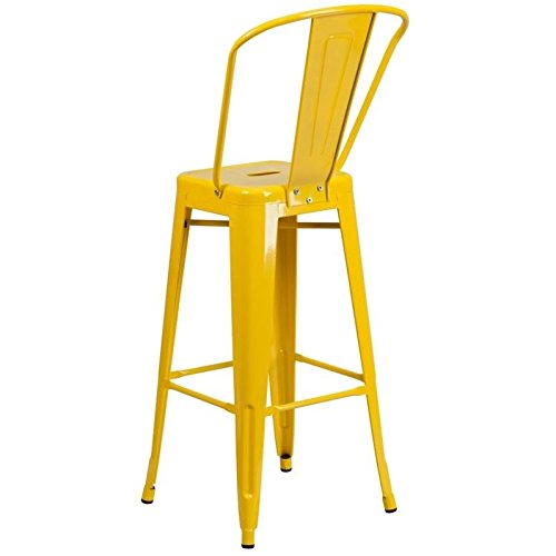 BOWERY HILL 30 Inch Industrial Bar Stool - Steel & Plastic Construction, Yellow - Perfect for Kitchen Islands, Home Bars & Commercial Use