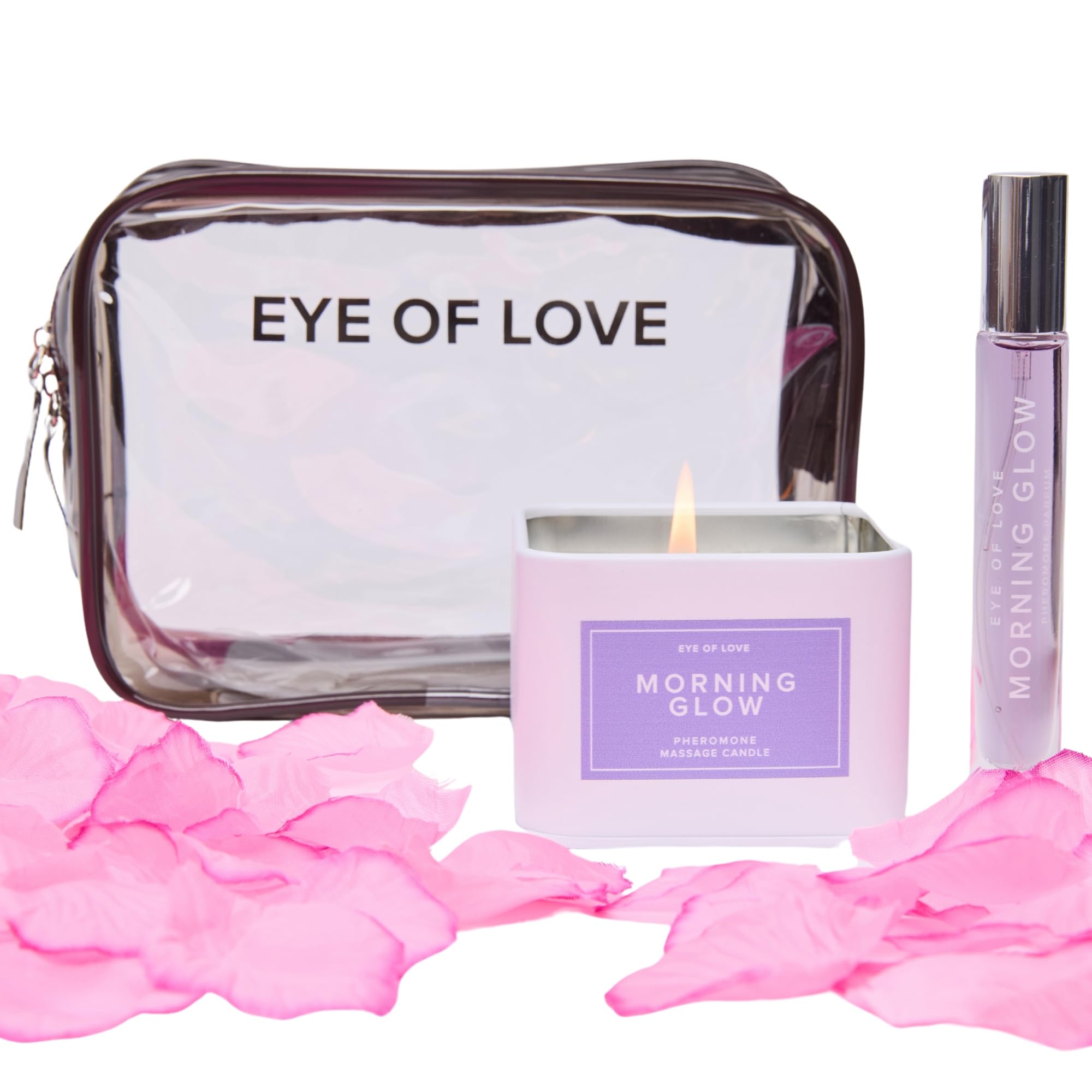 Morning Glow Pheromone Perfume & Candle Gift Set with Rose Petals - Romantic Travel Kit for Couples, Date Nights & Getaways