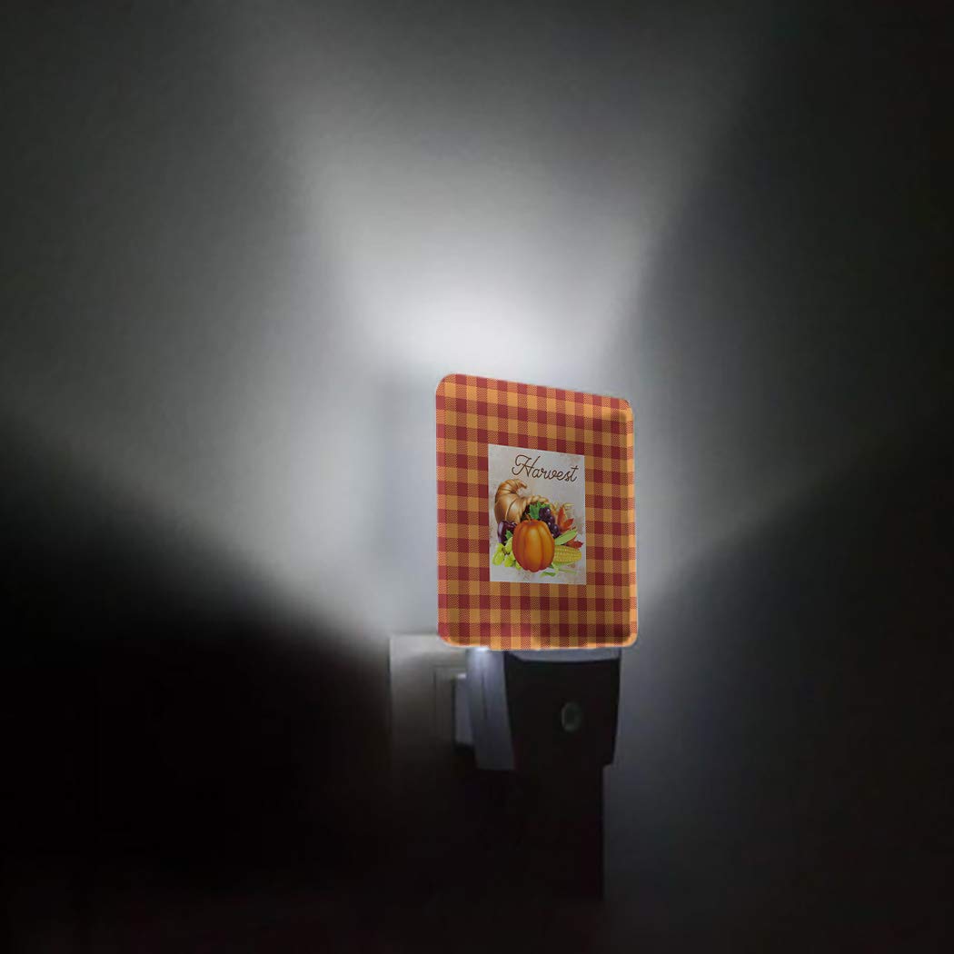 Autumn Harvest Orange Plaid LED Night Light for Kids - Plug-in Wall Nightlight with Dusk-to-Dawn Sensor - Perfect for Nursery, Bedroom, Bathroom, Hallway & Stairs - Soothing Baby Night Light for Safe Home Decor