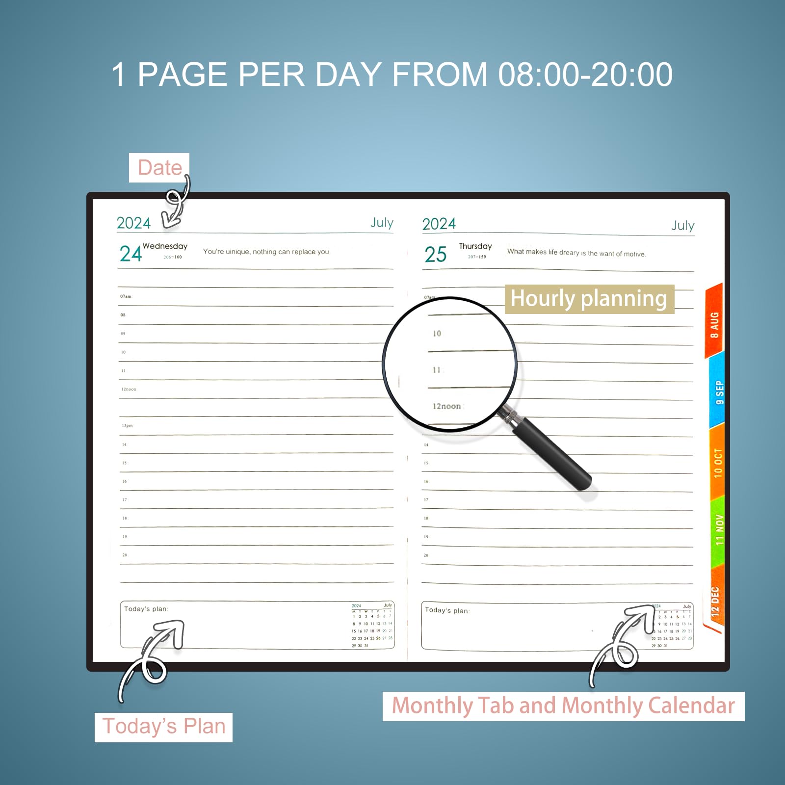 2024-2025 Academic Planner - A5 Daily Diary with Monthly Tabs, Hardback Cover, Pen Holder & Back Pocket | Perfect for Students, Teachers & Professionals | July 2024-June 2025 School Year Organizer for Note Taking, Goal Setting & Time Management