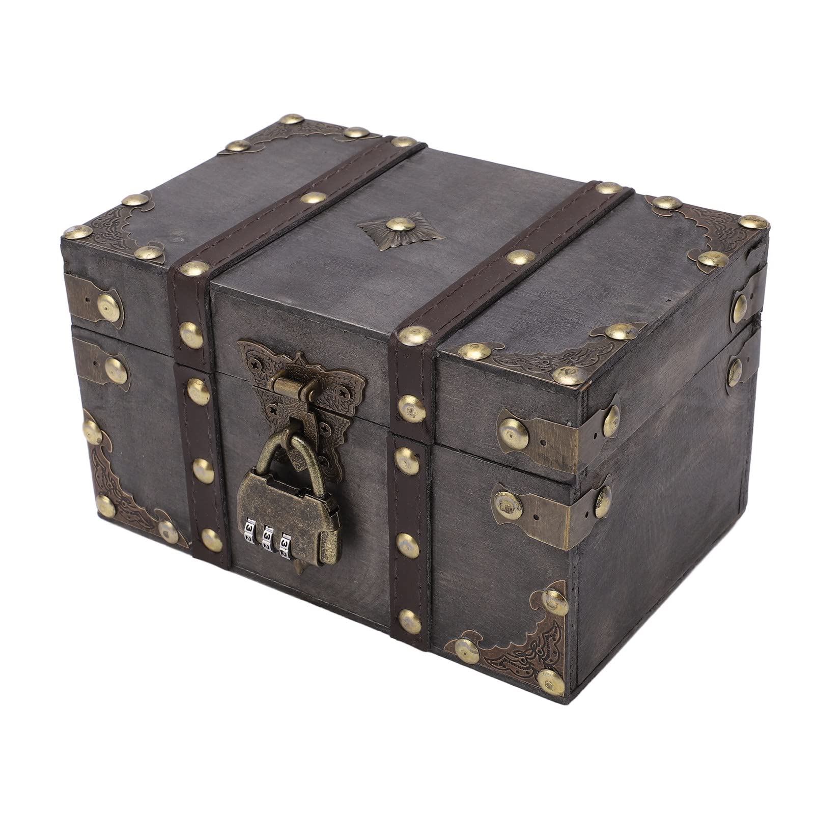 Tgoon Wooden Treasure Chest Box - Portable & Durable Jewelry Storage Organizer for Rings, Necklaces, Coins - Perfect for Home Decor, Pirate Themed Parties, and Gift Giving