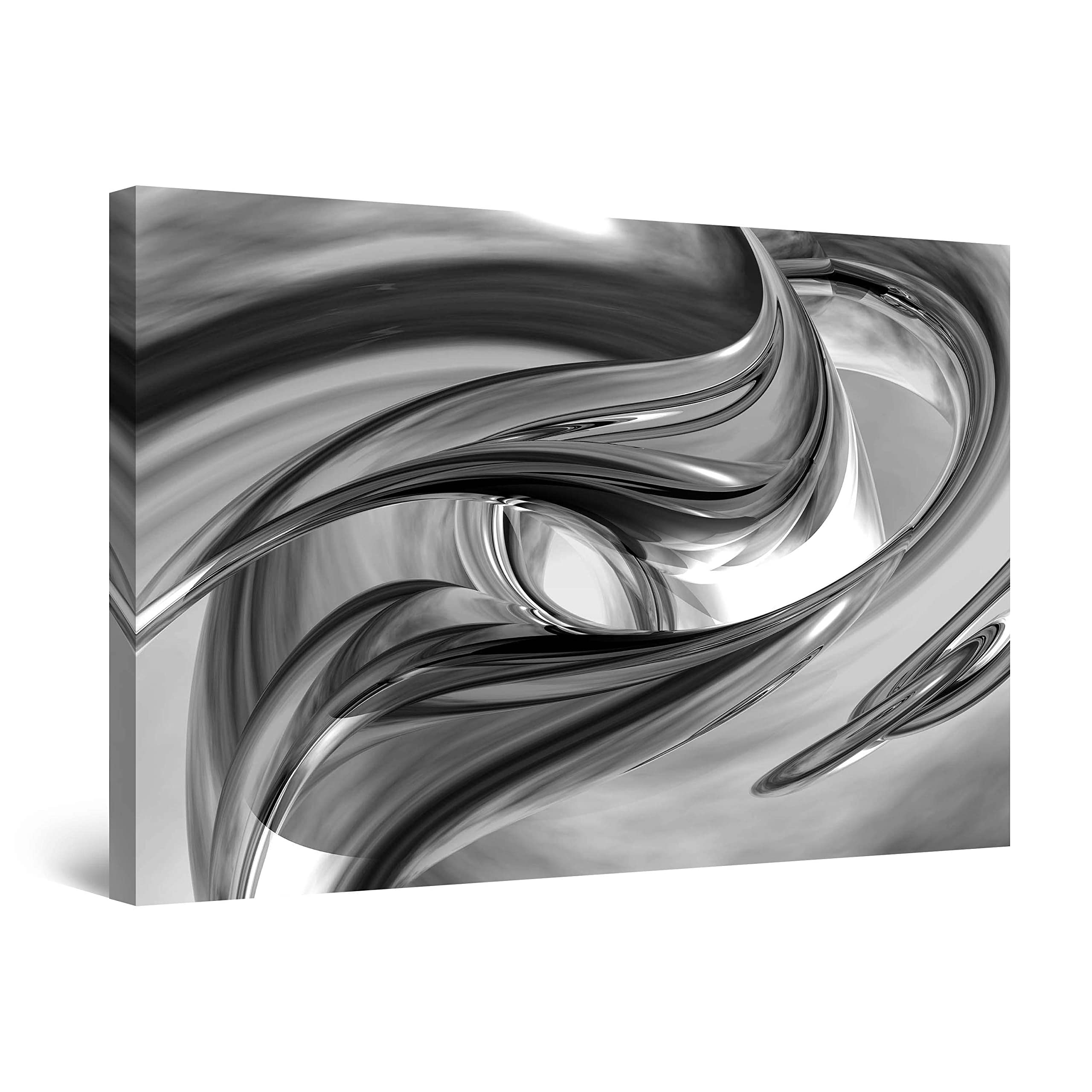 Black and White Abstract Destiny Framed Canvas Wall Art - 24x36 Inch Minimalist Home Decor for Bedroom, Living Room & Office - Unique Luminous Day/Night Effect Painting - Modern Wall Art for Home & Office Decor