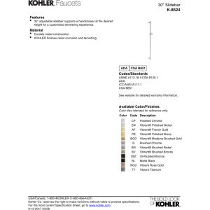 KOHLER 30-Inch Adjustable Shower Slide Bar with Handheld Shower Head - Perfect for Bathroom Renovation & Spa-Like Shower Experience