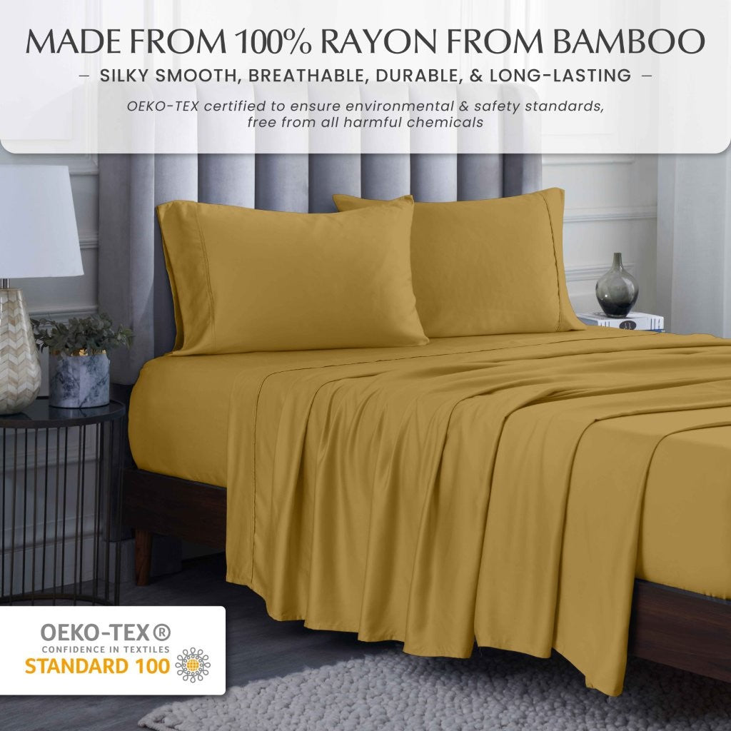 300 Thread Count Rayon From Bamboo Solid Deep Pocket Sheet Set - Ultra Soft & Breathable Bed Sheets for Queen Size Mattress - Perfect for All-Season Comfort & Luxury Bedroom Decor
