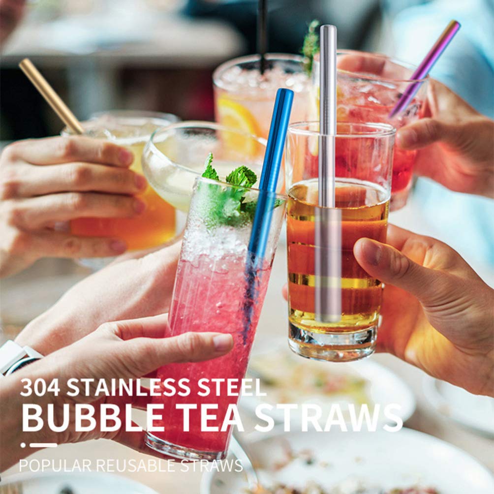 Hemoton 12-Pack Reusable Stainless Steel Straws with Silicone Tips - Eco-Friendly Metal Drinking Straws for Smoothies, Cocktails, Iced Coffee & Kids Drinks - Perfect for Weddings, Parties, Mason Jars & Home Decor
