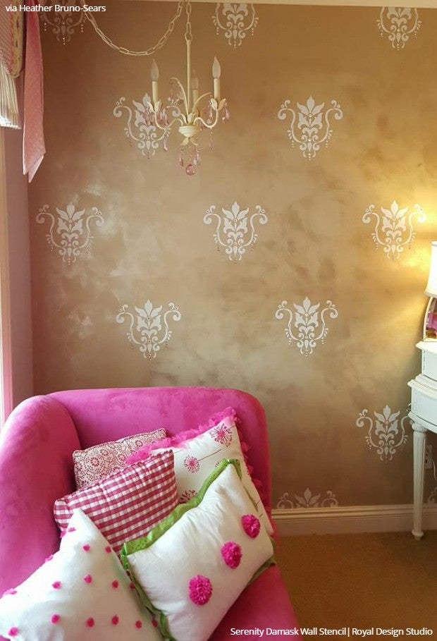 Serenity Damask Wall Stencil - Reusable DIY Painting Template for Home Decor, Bedroom, Living Room & Nursery | Perfect for Wall Art, Accent Walls & Furniture Makeovers