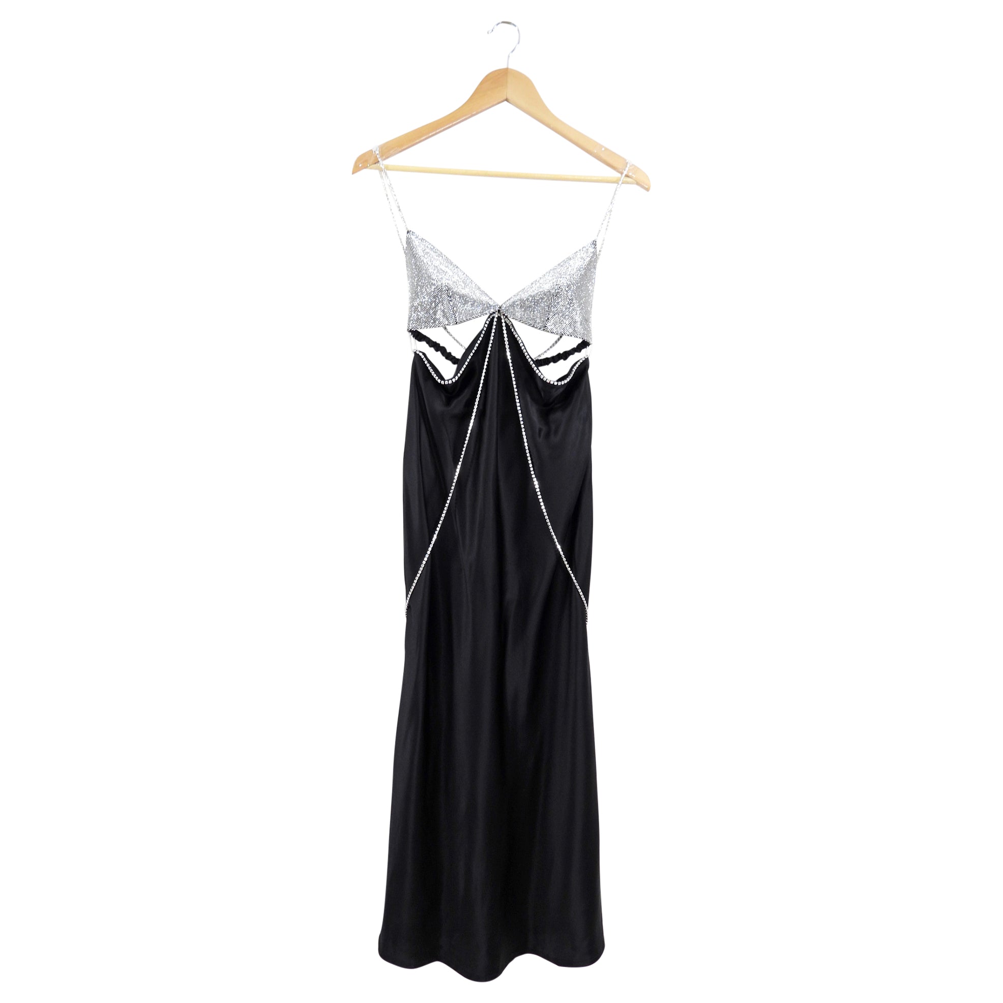 Elegant Black Silk Satin Crystal Dress with Dodo Bar - Size IT42/USA 6 for Evening Gowns, Prom Dresses & Special Occasions