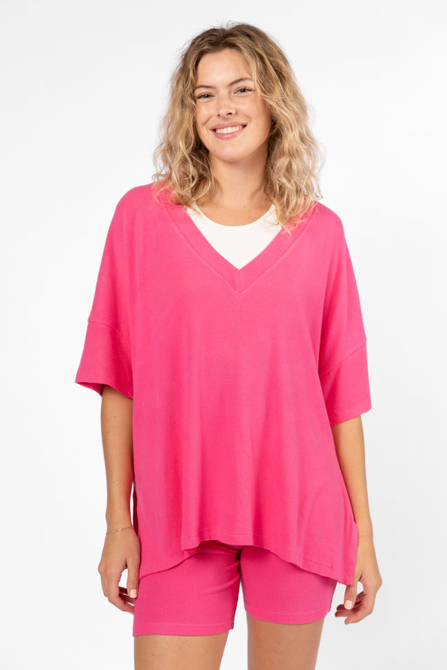 Love Me So Heather Hot Pink Ribbed Knit Set - Women's Casual Loungewear for Cozy Nights & Relaxing Weekends - FINAL SALE
