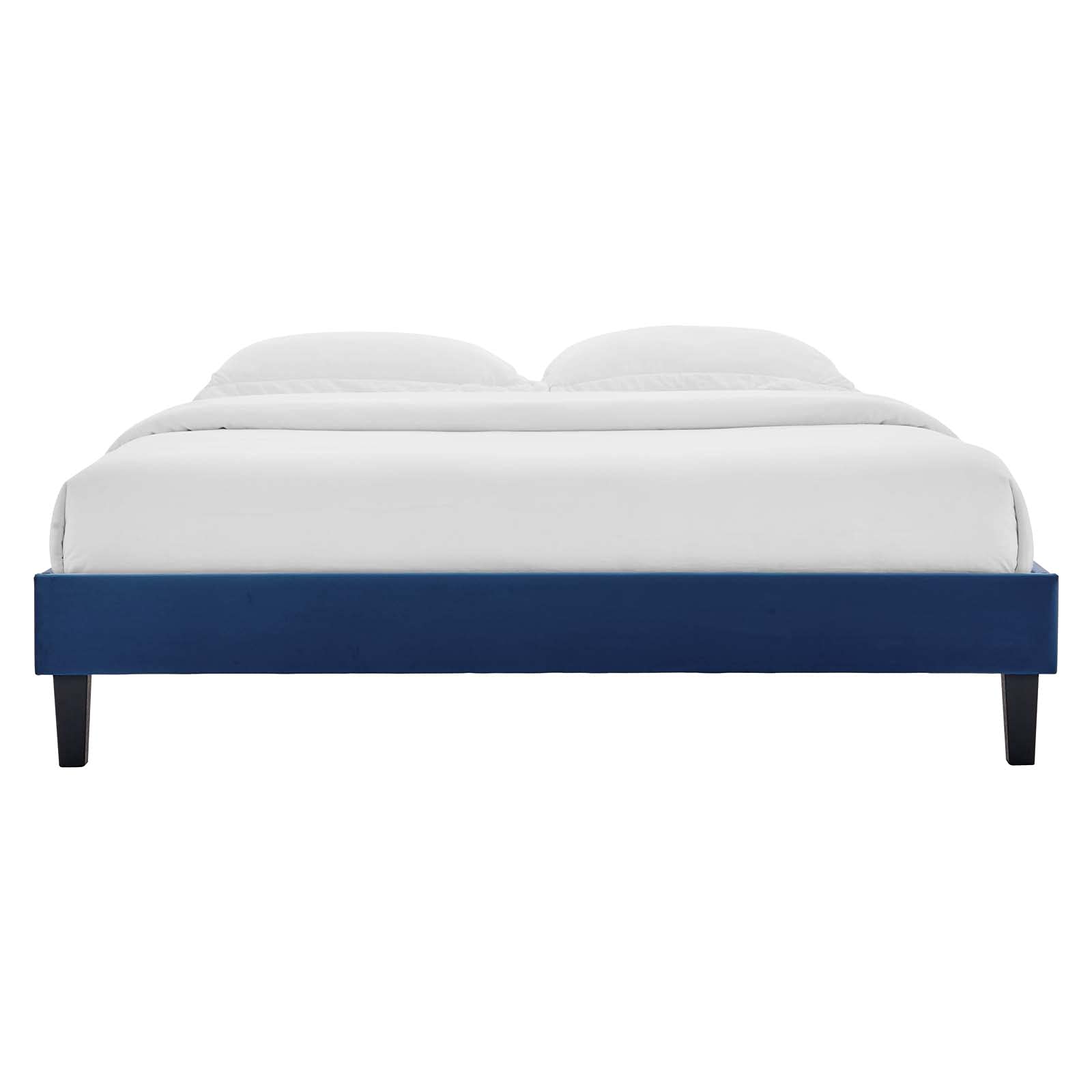 Modway Reign King Size Platform Bed Frame with Navy Upholstered Headboard - Modern Bedroom Furniture for Master Suite & Guest Room
