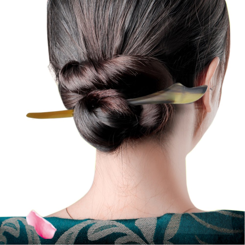 Handmade Natural Buffalo Horn Hair Sticks - 2 Count Hair Decor Pins for Women & Girls, Amber & Black - Perfect for Updos, Braids, Shawls & Boho Hairstyles