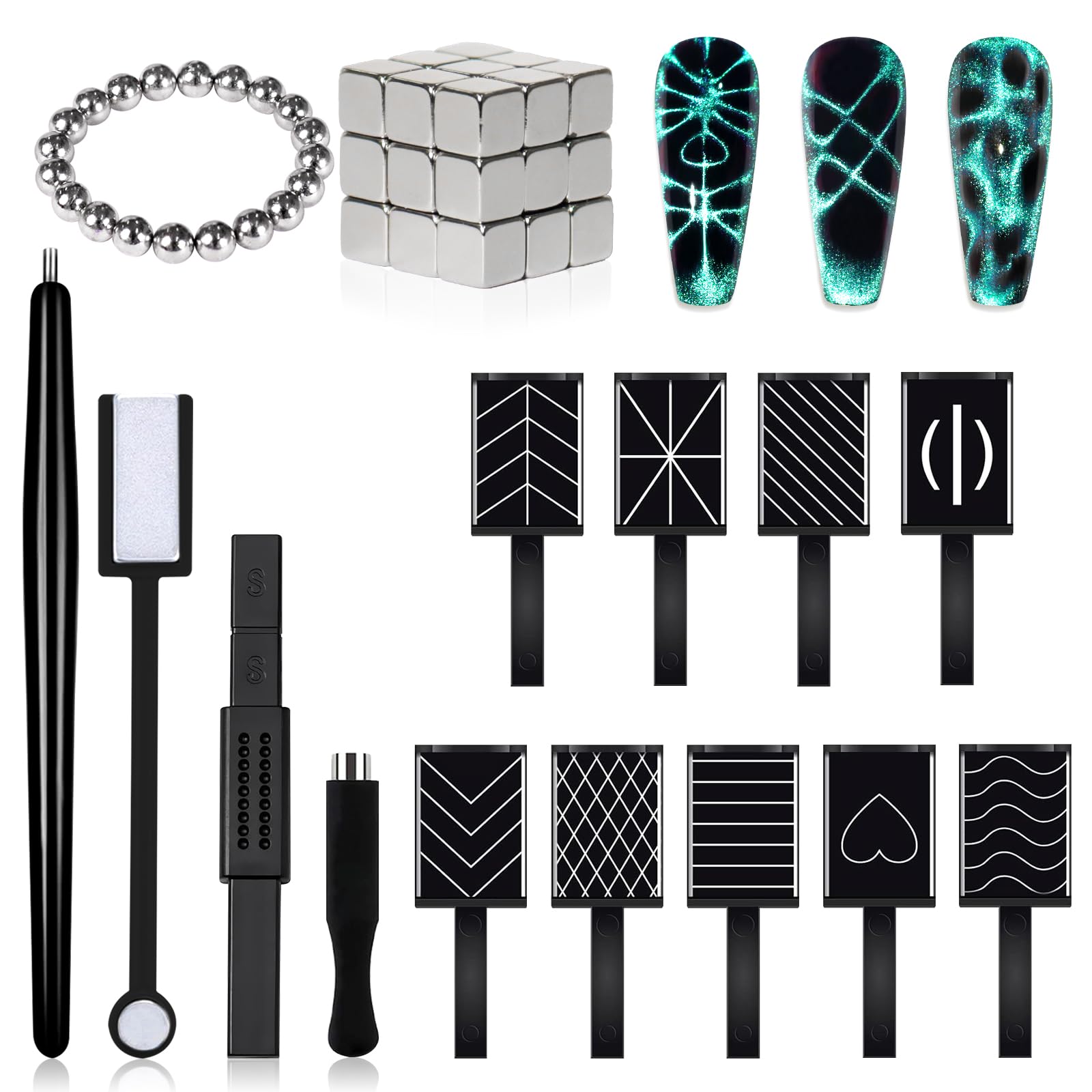 SIUSIO 41Pcs Professional Cat Eye Nail Art Kit - Magnetic Gel Polish Set with Nail Magnet Wand & Design Tools for Salon & Home Manicure | Perfect for DIY Nail Designs, Parties & Gift Giving