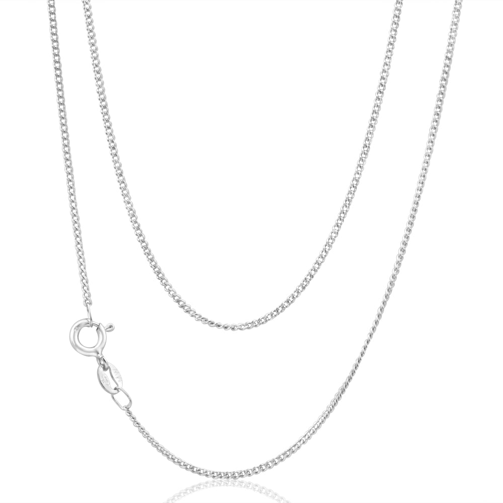 9ct White Solid Gold Curb Chain 45cm Long Diamond Cut - Elegant Jewelry for Women, Perfect for Everyday Wear, Gifts & Special Occasions