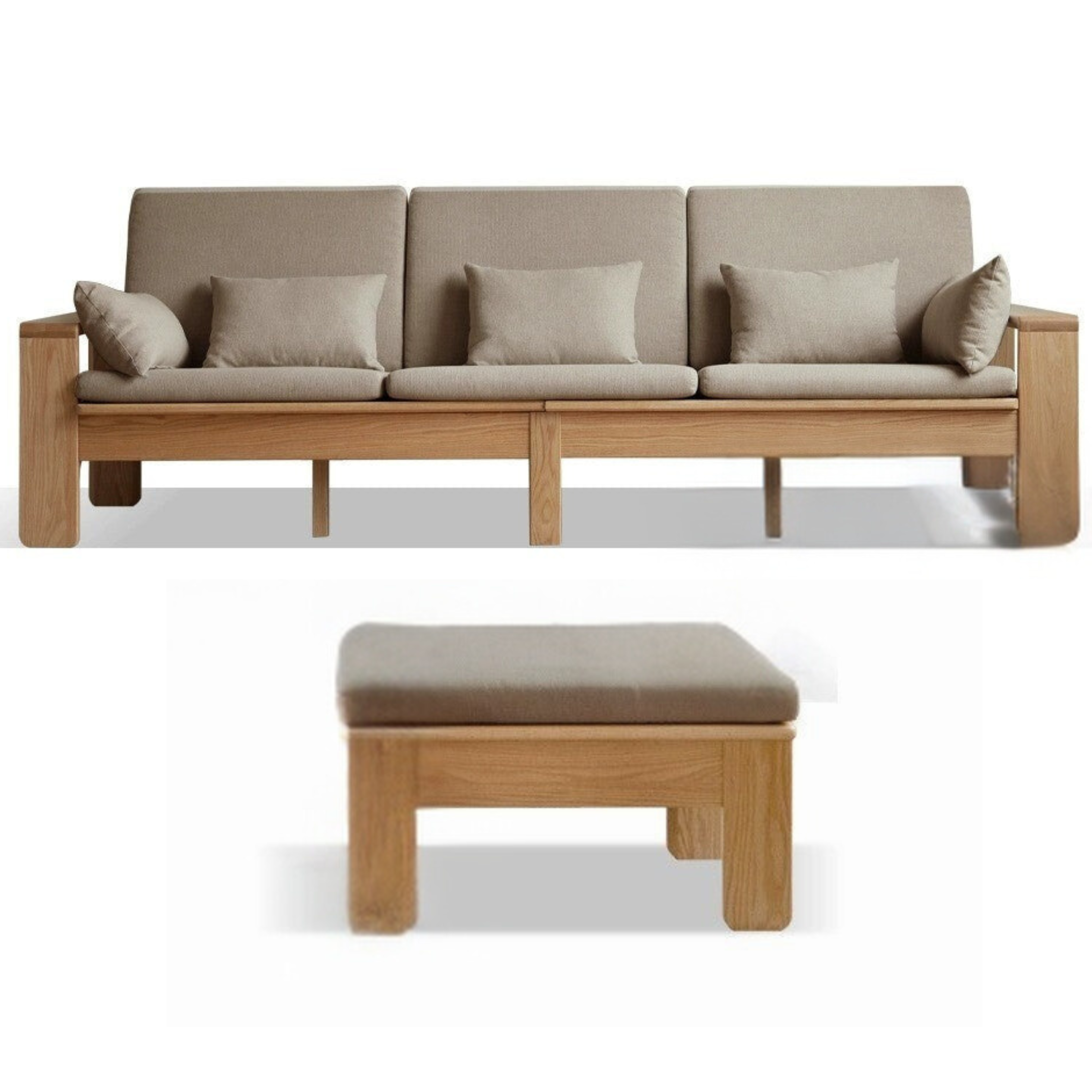Modern Nordic Fabric Sofa - Solid Oak Wood Frame - Stylish & Durable Living Room Furniture for Small Spaces & Apartments