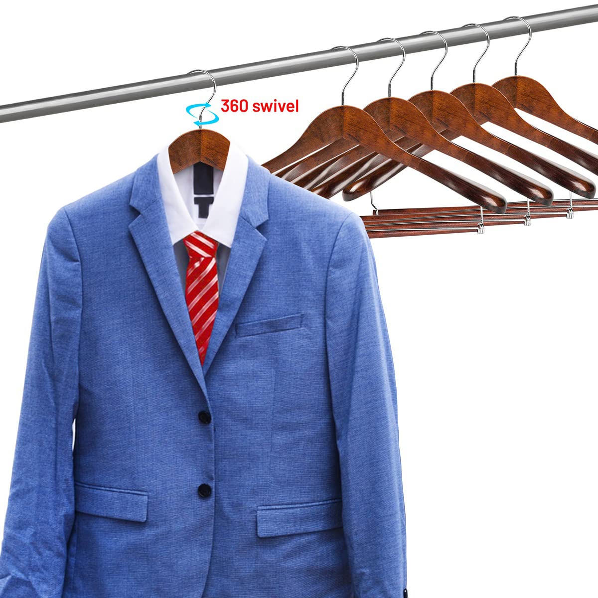 Premium Wooden Suit Hangers 6-Pack - Non-Slip Wide Shoulder Coat Hangers with 360° Swivel Hook for Men & Women | Ideal for Jackets, Dresses, Pants & Formal Wear Closet Organization