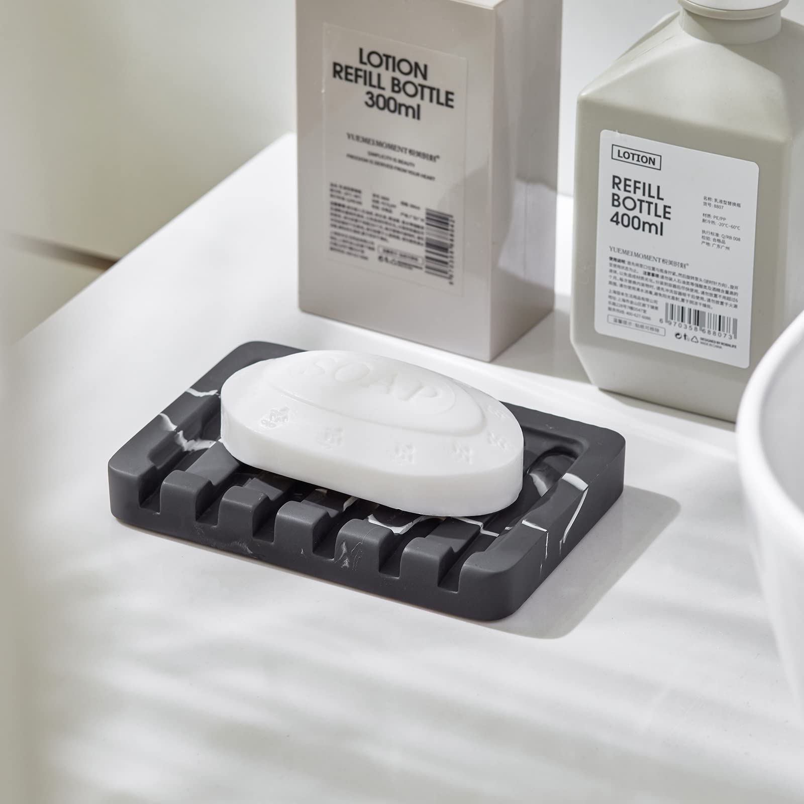Self Draining Soap Dish - Marble Look Bar Soap Holder for Shower, Bathroom & Kitchen | Rustproof Soap Container with Drainage Holes | Perfect for Bath, Sink & Countertop Organization