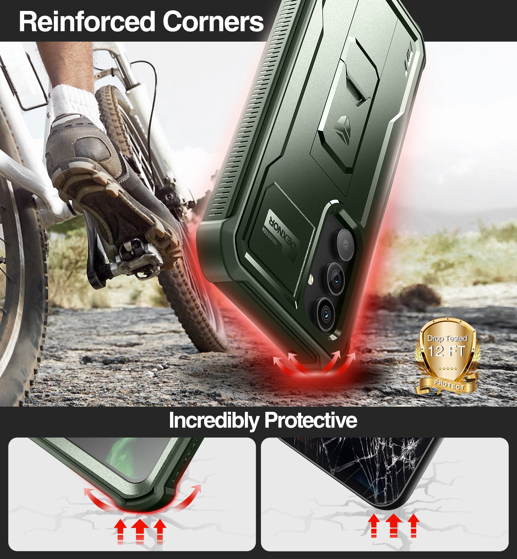 Dexnor Heavy Duty Shockproof Rugged Case for Samsung Galaxy A54 5G with Screen Protector, Full Body Bumper & Kickstand - Perfect for Outdoor, Work, and Daily Protection