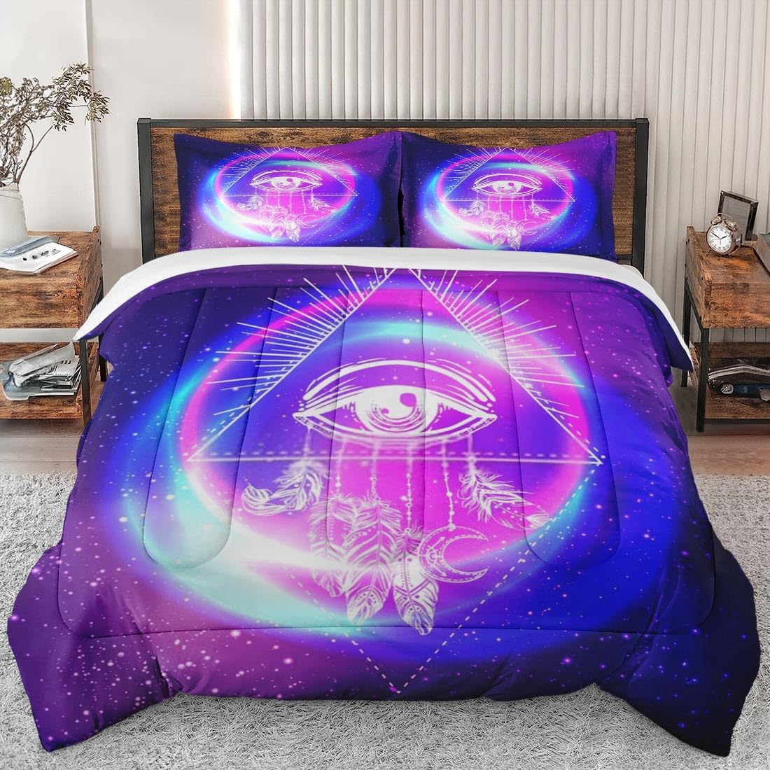 American Moon Neon Psychedelic Comforter Set Twin Size - Soft Galaxy Bedding for Kids & Adults - Includes Pillowcase - Perfect for Teen Bedrooms, Dorm Decor & Space-Themed Sleepovers