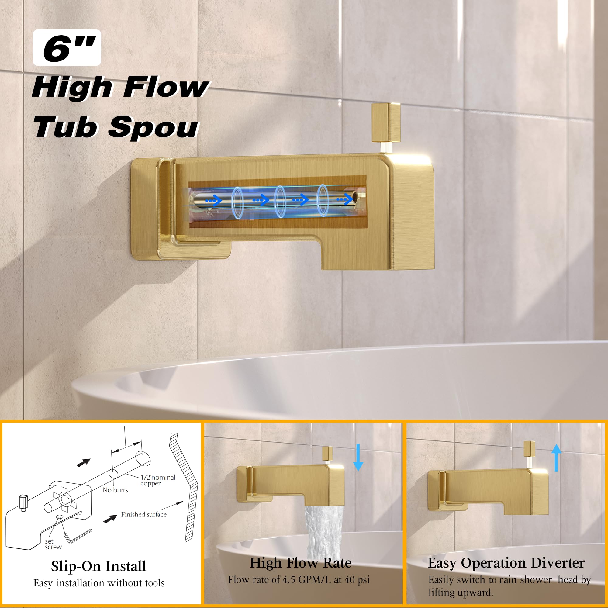 Gabrylly 10-Inch Rain Shower Head with Handheld Spray Combo, Brushed Gold Bathtub Shower Faucet Set with Slide Bar & Valve - Perfect for Modern Bathroom Renovations & Spa-Like Shower Experience