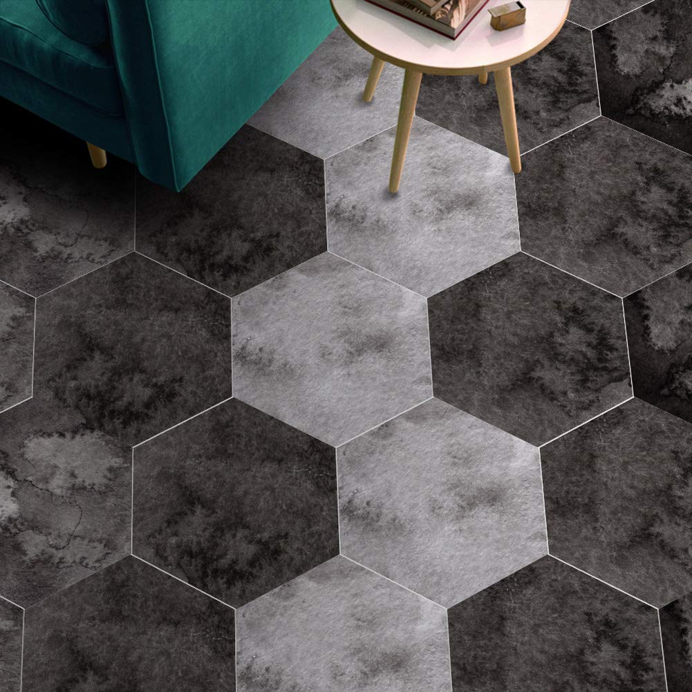 Non-Slip Hexagonal Floor Stickers - Grey Peel and Stick Waterproof Staircase Decals, Self-Adhesive Wood Plank Wallpaper for Home Decor, DIY Living Room, Bedroom & Staircase Safety