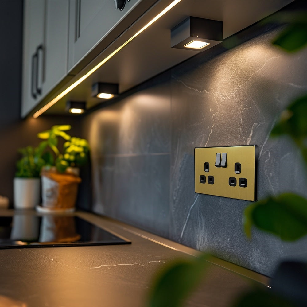 BG Evolve Satin Brass 13A Double Socket Outlet 10 Pack - PCDSB22B - Perfect for Home Renovation and Electrical Upgrades