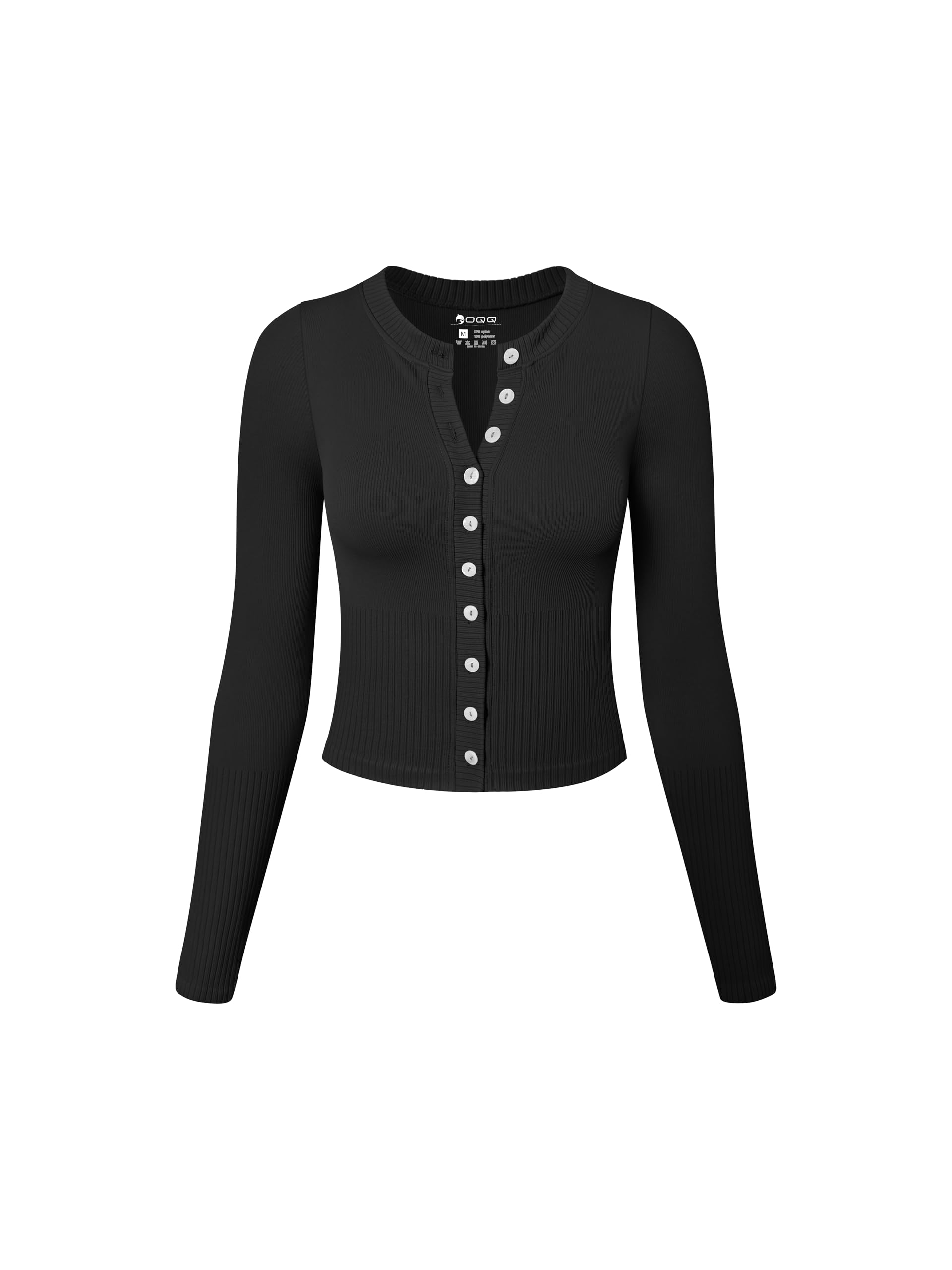 OQQ Women's Long Sleeve Knit Shirts - Stretch Crew Neck Button Down Casual Fitted Tops for Everyday Wear | Perfect for Work, Office, and Weekend Outfits