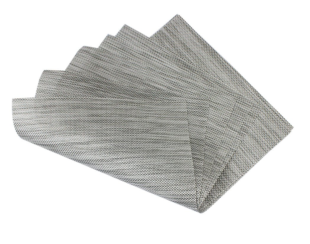 Heat-Resistant & Stain-Resistant PVC Placemats Set of 5 - Washable Vinyl Table Mats for Dining & Kitchen - Silver Woven Design (Perfect for Everyday Meals, Dinner Parties & Holiday Gatherings)