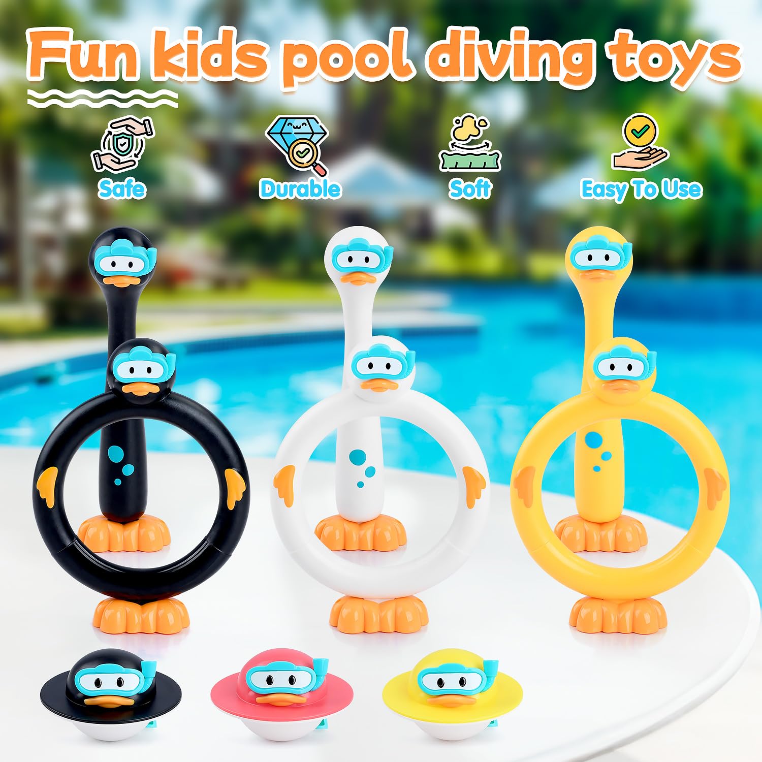 **9 PCS Kids Pool Diving Toys Set - Colorful Swimming Diving Rings & Duck Dive Sticks for Ages 4-12 - Fun Outdoor Underwater Games for Summer Pool Parties & Family Swim Time**