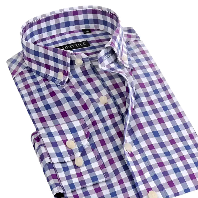Men's Casual Button Down Cotton Checkered Shirt - Comfortable Plaid Long Sleeve Shirt for Work, Date Night & Outdoor Activities