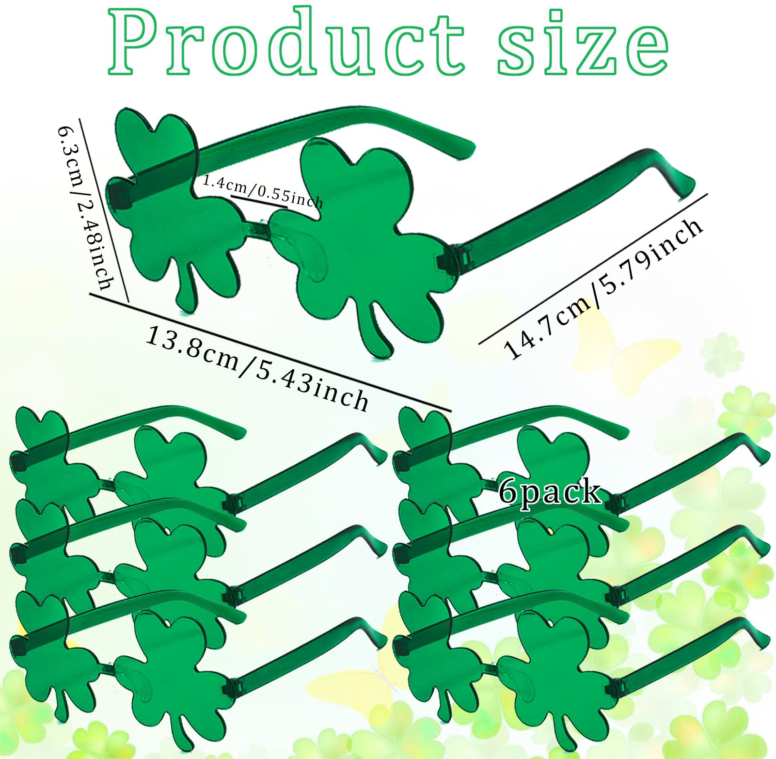 St. Patrick's Day Sunglasses - Green Rimless Shamrock Glasses for Irish Party | Perfect for St. Patrick's Day Celebrations, Parades & Irish-Themed Events