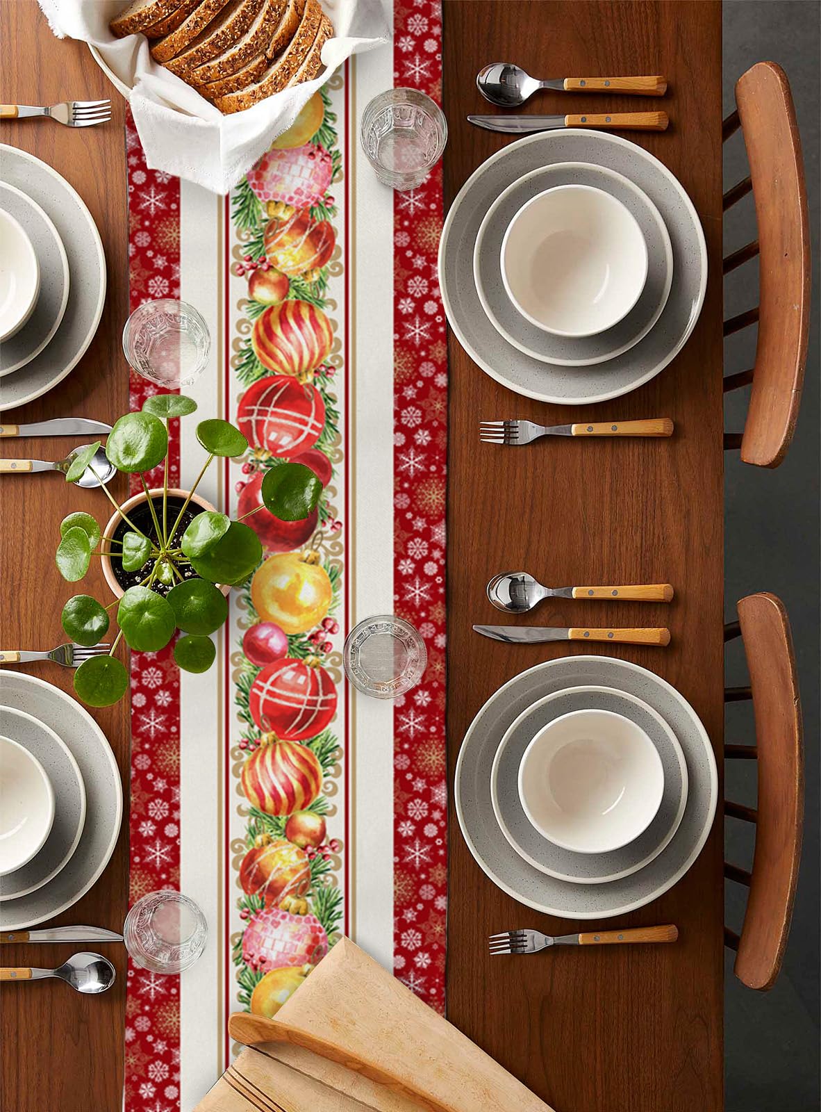 120 Inch Cotton Linen Table Runner - Christmas Kitchen Dining Decor, Xmas Berry Red Winter Snowflake Design for Coffee Table, Wedding Party & Banquet | Perfect for Holiday Gatherings, Dinner Parties & Home Decoration
