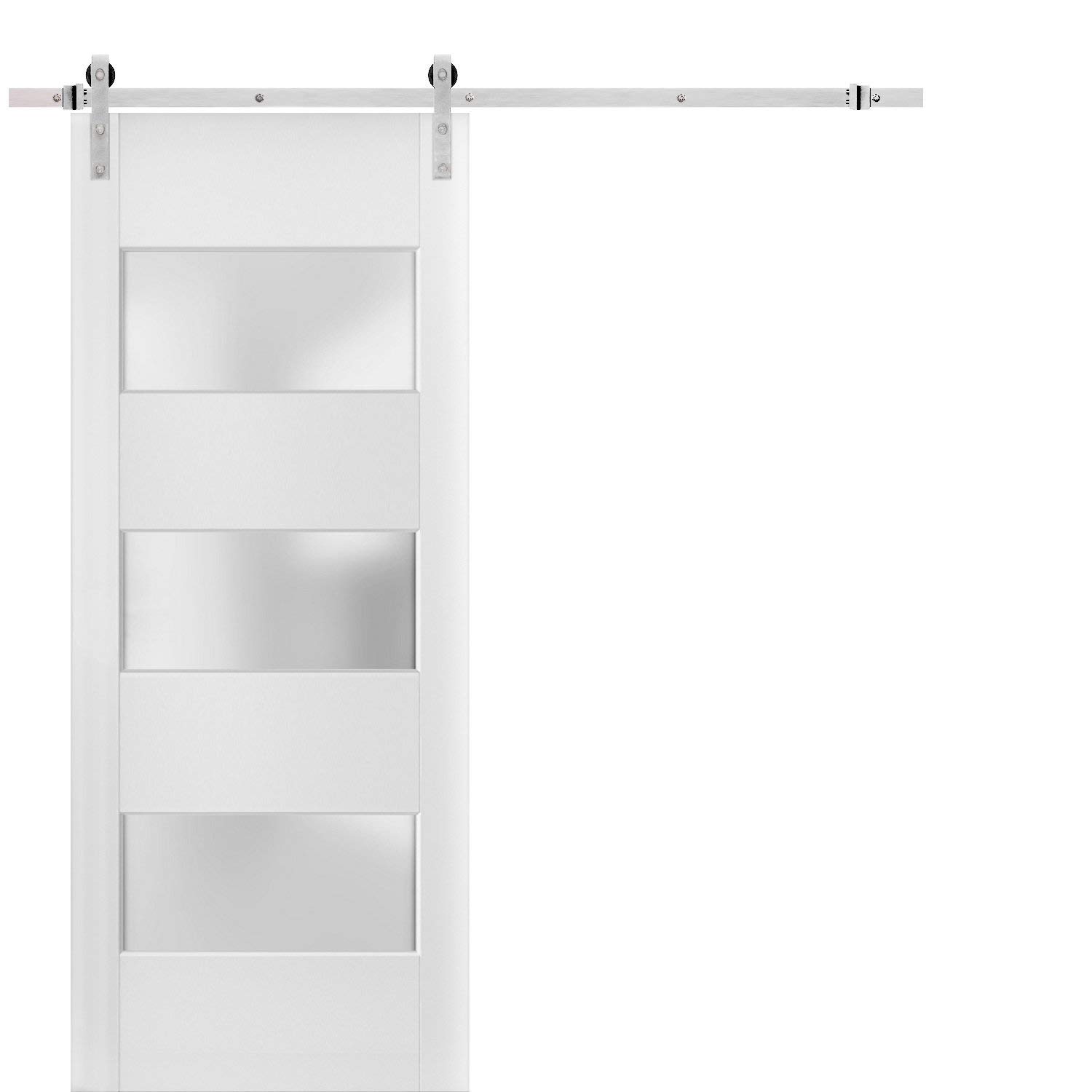 Lucia 4070 White Silk Frosted Glass Barn Door - 36 x 96 Inches Solid Panel Interior Door with Top Mount Stainless Steel 6.6FT Rail & Heavy Duty Hangers | Perfect for Bedrooms, Bathrooms, Closets & Modern Farmhouse Style Homes