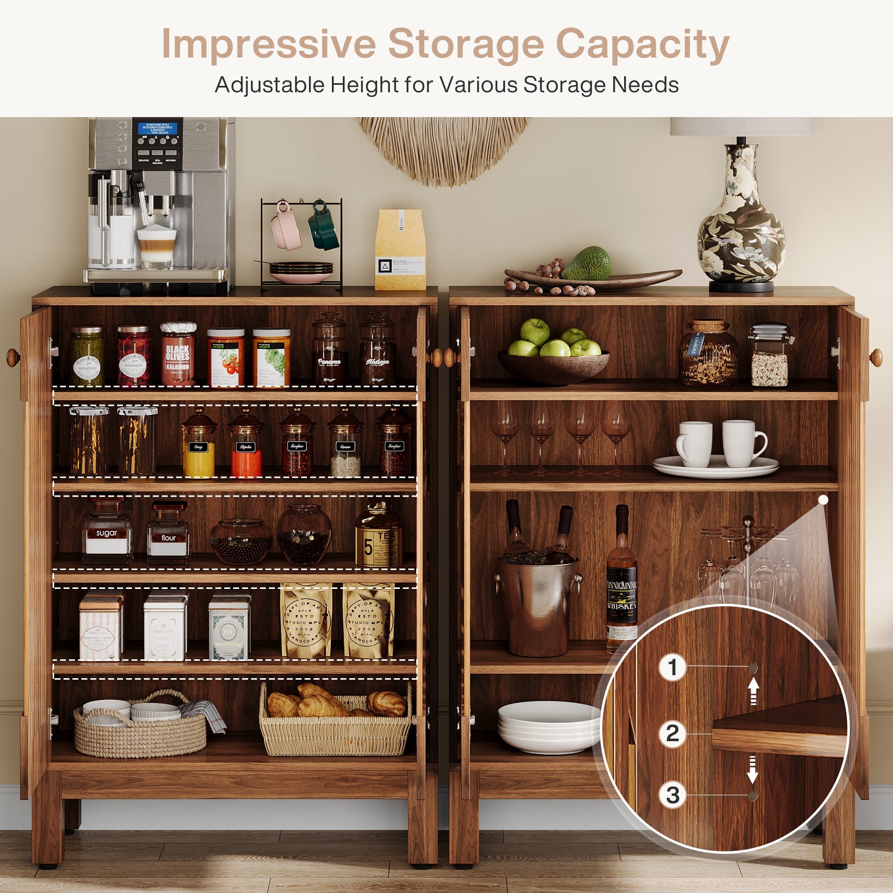 5-Tier Sideboard Buffet Cabinet - Farmhouse Style Kitchen Storage with Removable Shelves | Perfect for Dining Room, Living Room & Home Organization