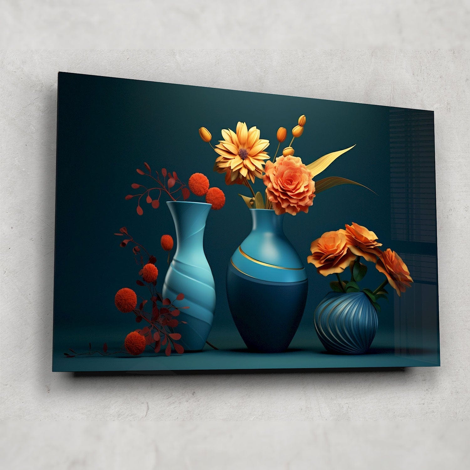Portrait Flowers Tempered Glass Wall Art - Elegant Floral Home Decor for Living Room, Bedroom & Office - Shatterproof & Stylish