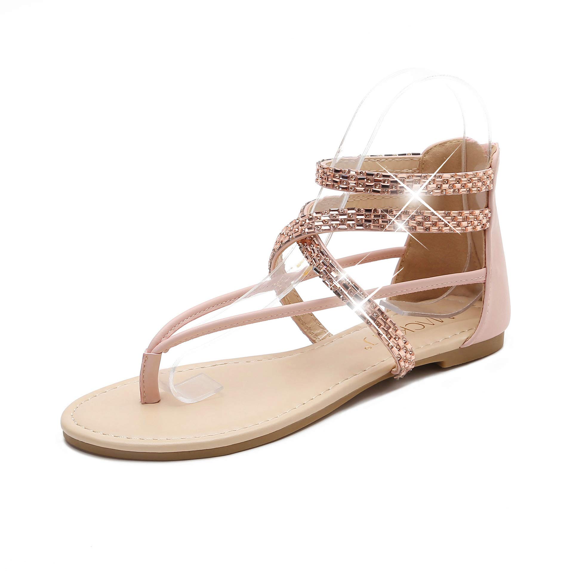 MACKIN J 566-1 Women's Gladiator Sandals with Rhinestones - Flat Thong Sandals for Summer, Beach, and Casual Outfits