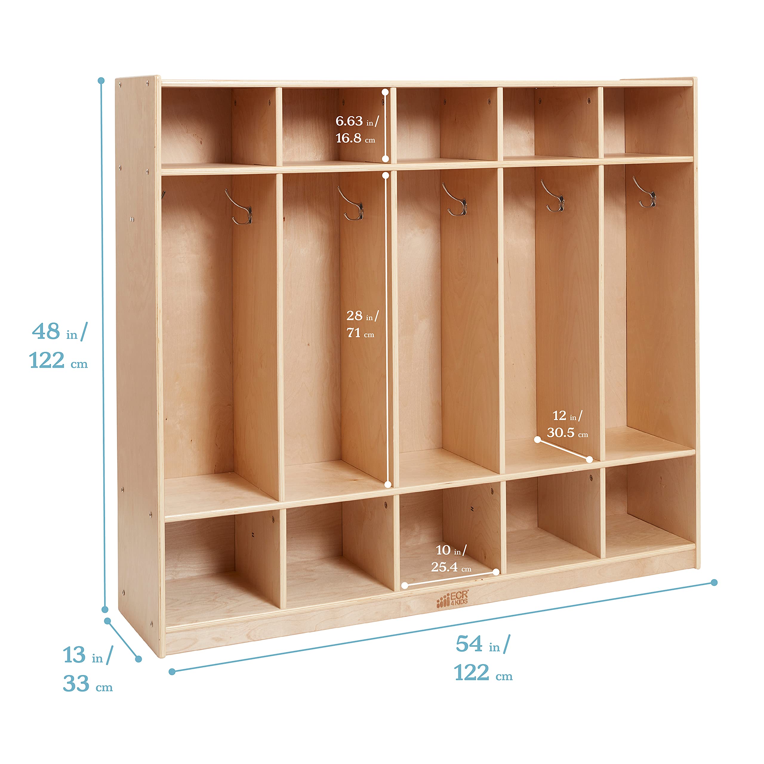ECR4Kids 5-Section Straight Coat Locker - Natural Wood Classroom Storage Furniture for Jackets, Backpacks & School Supplies - Perfect for Preschools, Daycares & Elementary Schools