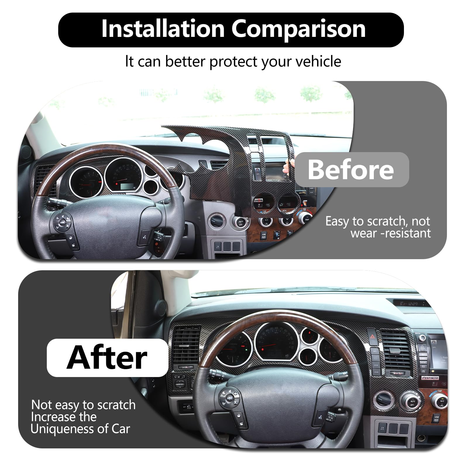 HAPPYHORSE Carbon Fiber Dashboard Cover for Toyota Tundra 2007-2013 & Sequoia 2007-2021 - Interior Trim Protection & Decorative Upgrade - Perfect for Off-Roading & Daily Driving