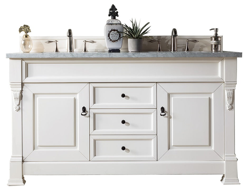 Brookfield 60 Inch Double Vanity with 3CM Carrara Marble Top in Bright White - Perfect for Modern Bathroom Renovations & Master Suite Upgrades