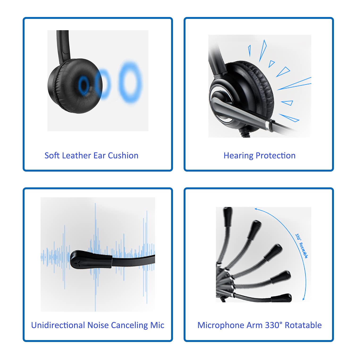 MAIRDI Noise Canceling Telephone Headset with RJ9 Jack & 3.5mm Connector - Compatible with Landline Phones, Cell Phones, PCs & Laptops - Ideal for Call Centers, Office Work & Remote Communication