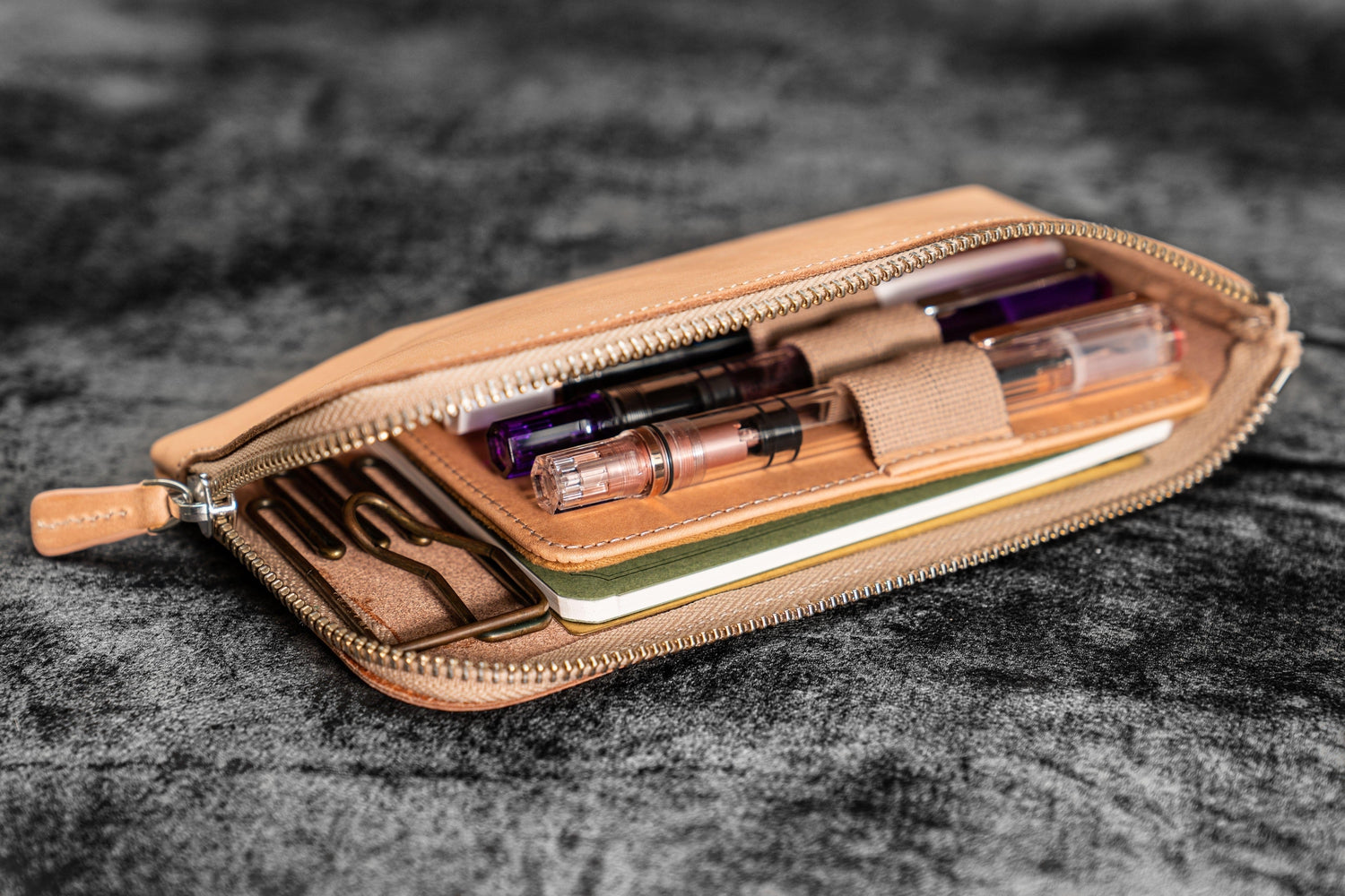 Premium Undyed Leather Pen Pouch with 4 Slots & Secure Zipper Closure - Perfect for Office, School, Travel & Everyday Organization