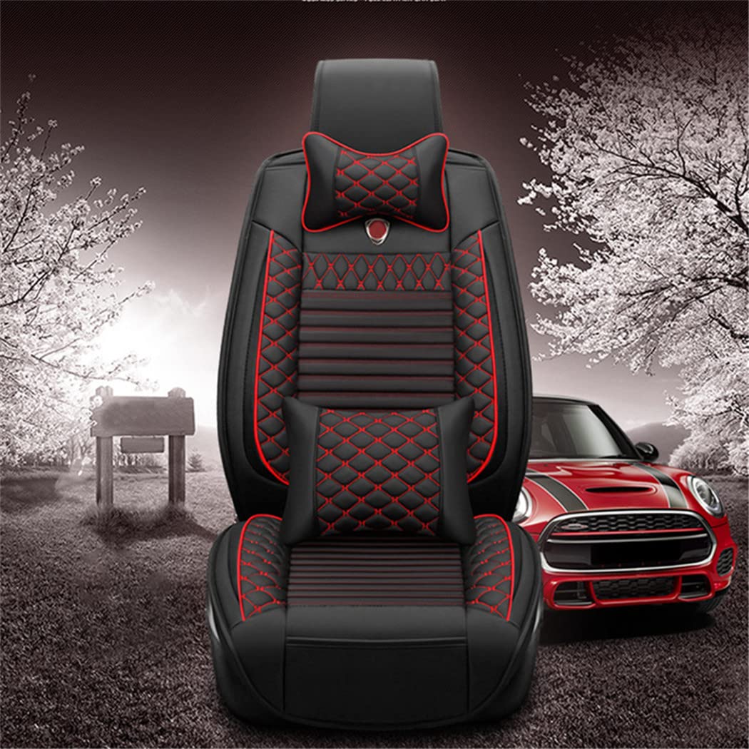 Premium Leatherette Car Seat Covers for BMW 7 Series (F01 F02 F03 F04 E23 E32 E38 E65 E66 G11 G13 G22 G12) - Compatible with 730i 740i 750i 740Li 745Li 750Li 760i Models - Front Seat Protectors (2-Piece Set, Black/Red) - Luxury Protection & Style Upgrade for Daily Commute & Road Trips