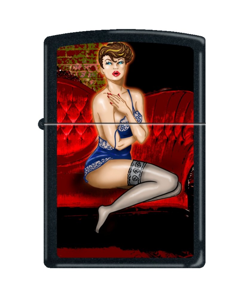Zippo Lady Red Couch Black Matte Windproof Pocket Lighter - Classic Vintage Design for Outdoor Camping, Hiking & Everyday Carry (New)