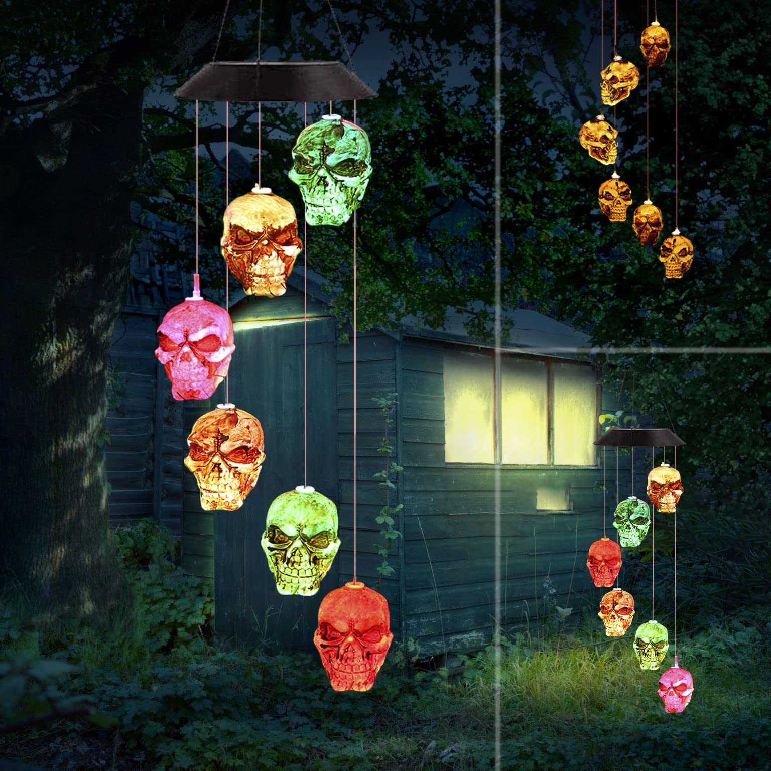 GOKU Solar-Powered LED Skull Wind Chimes - Color Changing Outdoor Decor for Halloween, Garden & Patio | Unique Birthday Gift for Mom, Grandma & Skull Lovers | Perfect for Theme Parties, Haunted Houses & Nighttime Illumination